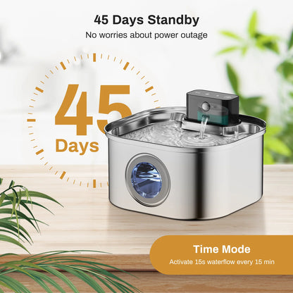 3.2L Stainless Steel Wireless Pet Water Fountain with Motion Sensor and Silent Filtration for Cats and Dogs