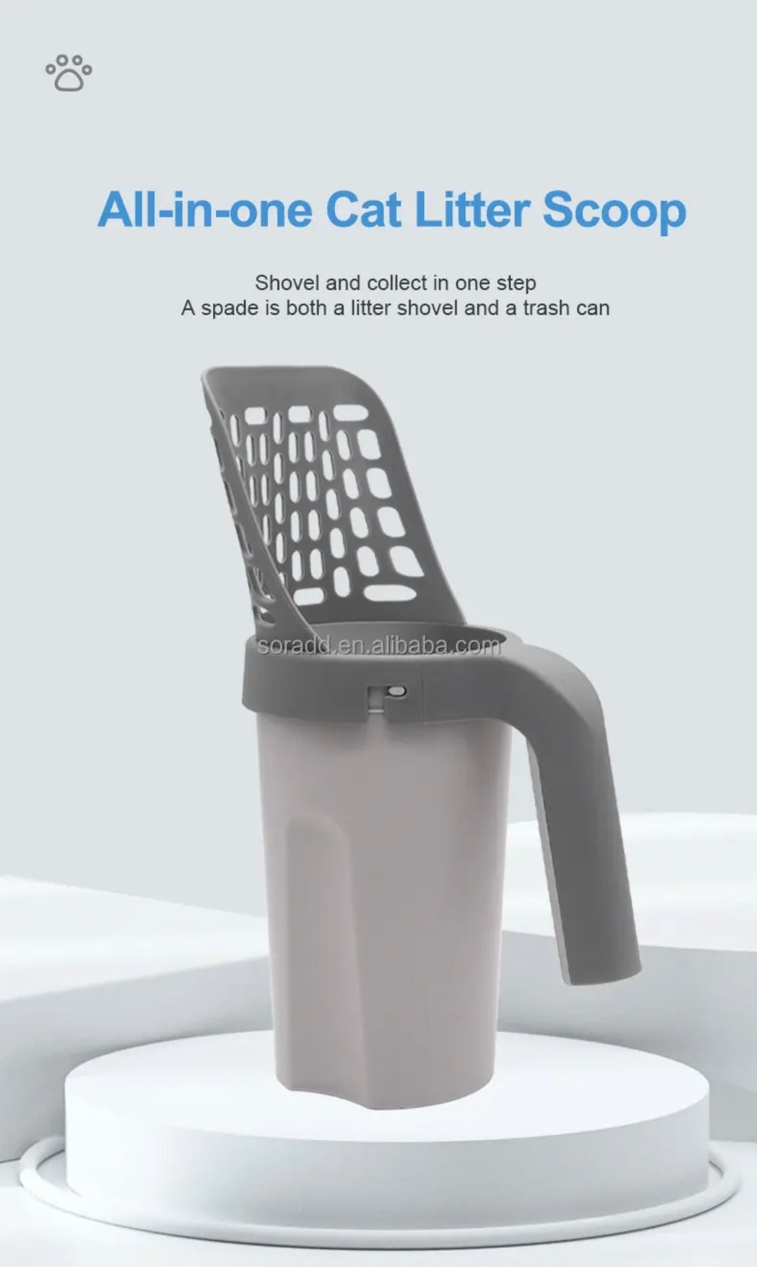 Premium Cat Litter Scoop (Detachable Deep Shovel and Waste Container) Portable Cat
Scooper Holder